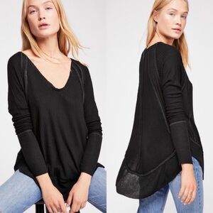 Free People Black V-Neck Top
